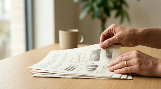 Conducteur consultant une attestation d'assurance temporaire avec documents administratifs sur un bureau épuré