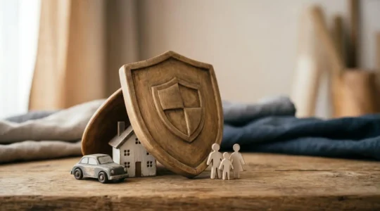 Représentation symbolique de la protection du patrimoine familial grâce à l'assurance responsabilité civile automobile