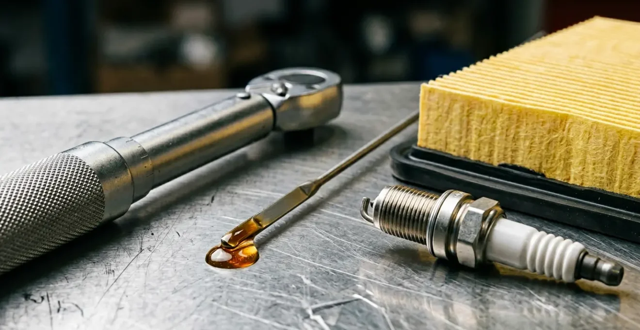 Gros plan sur un calendrier d'entretien automobile avec outils de mécanicien