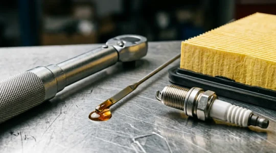 Gros plan sur un calendrier d'entretien automobile avec outils de mécanicien