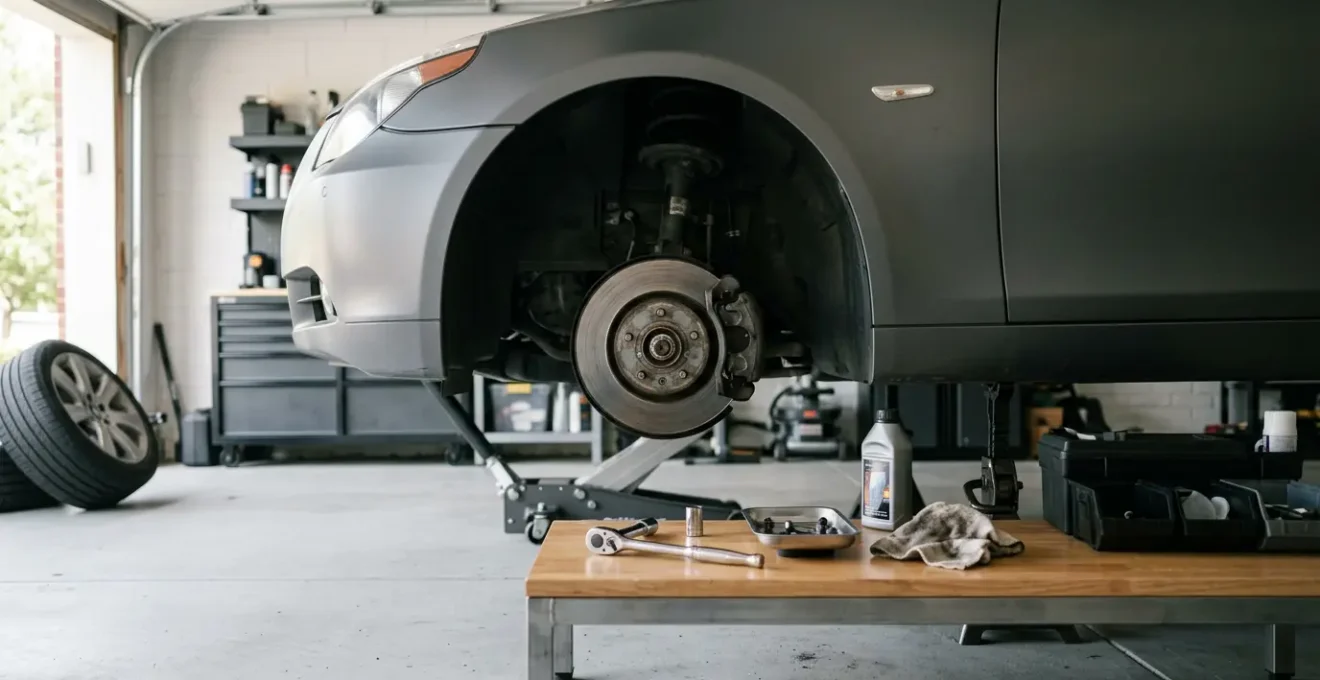 Changement de plaquettes de frein sur véhicule en situation d'atelier amateur