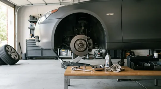 Changement de plaquettes de frein sur véhicule en situation d'atelier amateur