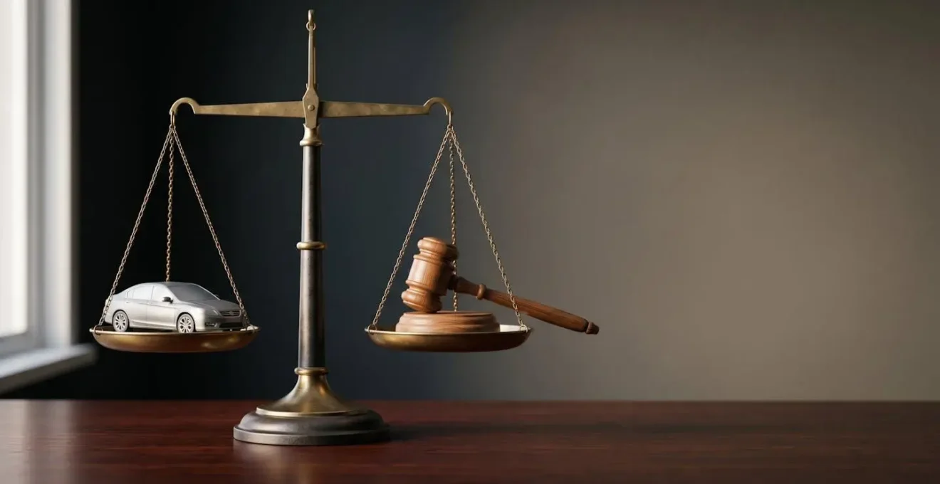 Représentation symbolique de la défense juridique en matière automobile et des recours face aux litiges routiers