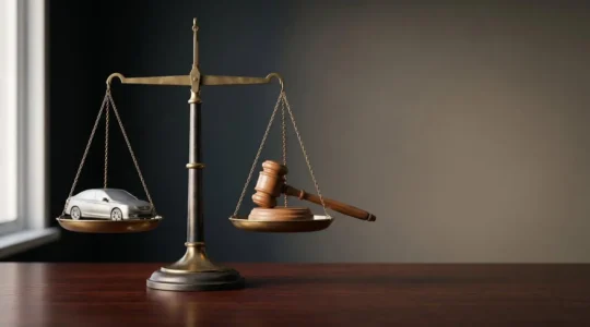 Représentation symbolique de la défense juridique en matière automobile et des recours face aux litiges routiers