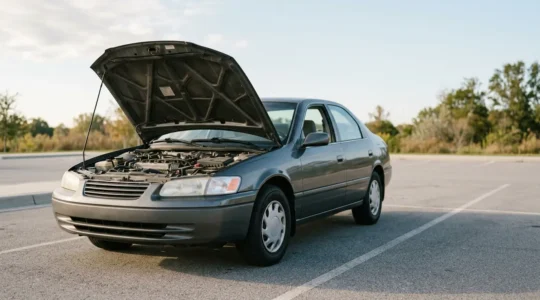 Inspection détaillée du compartiment moteur d'une voiture d'occasion lors d'un contrôle avant achat