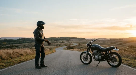 Motard portant un équipement de protection complet pour rouler en sécurité toute l'année