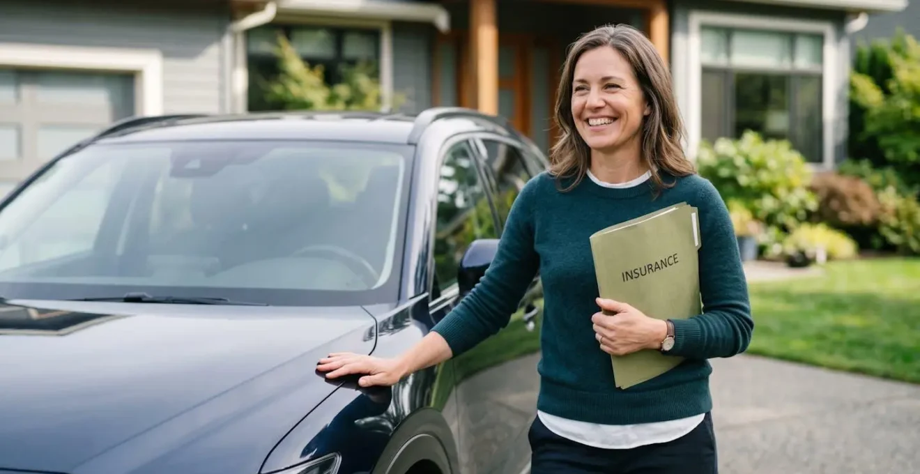 Conducteur confiant devant son véhicule avec documents d'assurance automobile illustrant la récupération du bonus