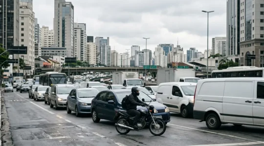 Motard circulant en milieu urbain, évoquant les risques liés à la responsabilité civile en circulation dense