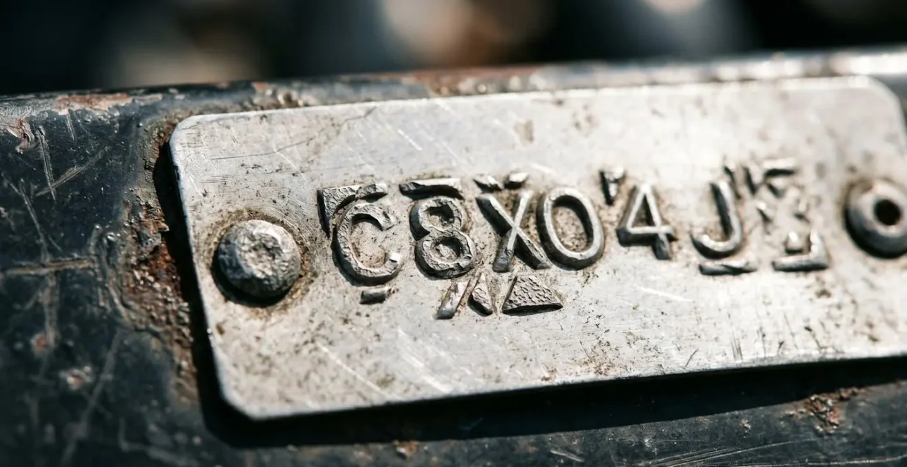 Gros plan sur une plaque constructeur montrant le numéro VIN d'un véhicule importé