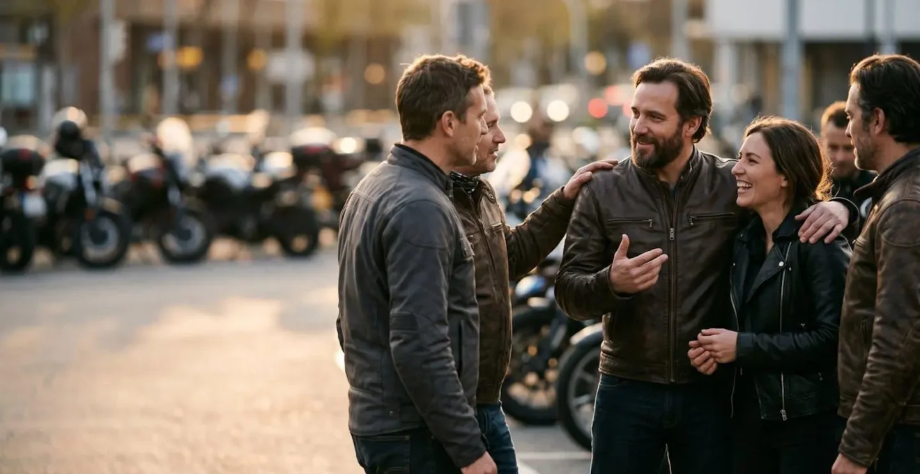 Rassemblement de motards passionnés symbolisant la force collective et l'entraide communautaire
