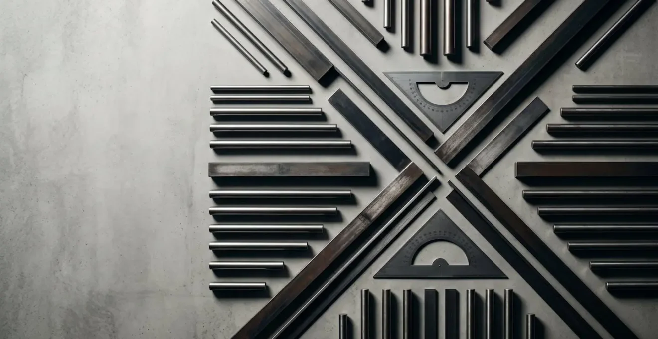 Vue conceptuelle symbolique représentant l'alignement et les angles des roues d'un véhicule à travers des éléments géométriques abstraits