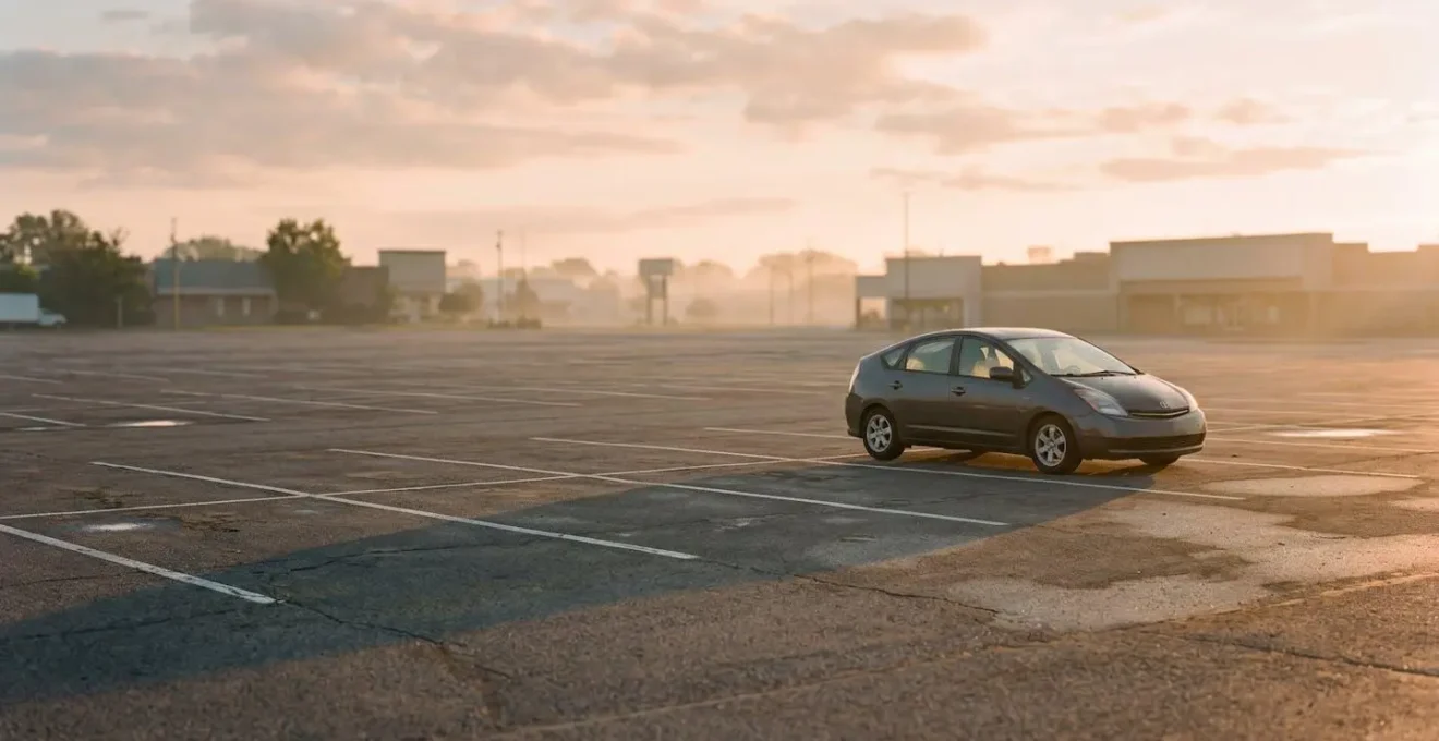 Atmosphère apaisante d'un parking vide au lever du soleil symbolisant la reprise progressive de confiance