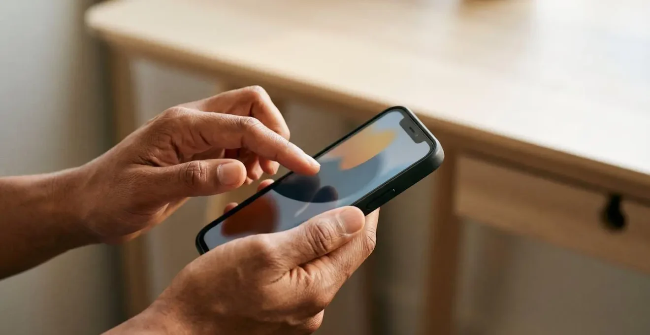 Main tenant un smartphone effectuant une vérification administrative sécurisée en ligne