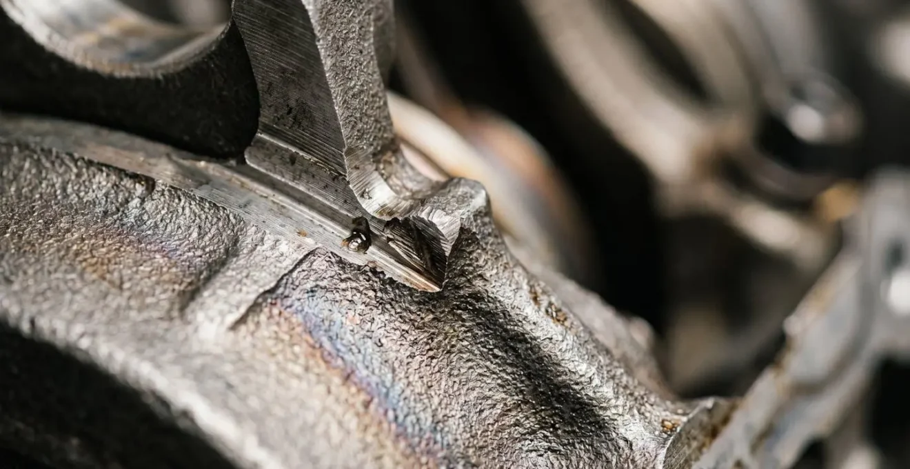 Gros plan macro sur des composants mécaniques automobiles révélant les détails texturaux d'un moteur